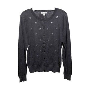 New York & Company Black Button down Long Sleeve with‎ Polka dot Sequine Pattern